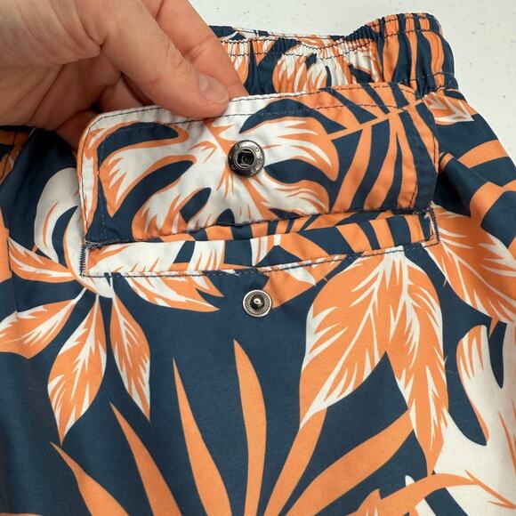 Onia Men's The Calder Swim Trunk Shorts Tropical Floral Orange/Navy MEDIUM - Picture 4 of 11